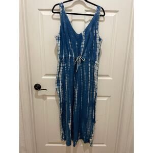 NWT- Sacred Threads Blue & White Tie Dye V-Neck Tank Jumpsuit L/XL